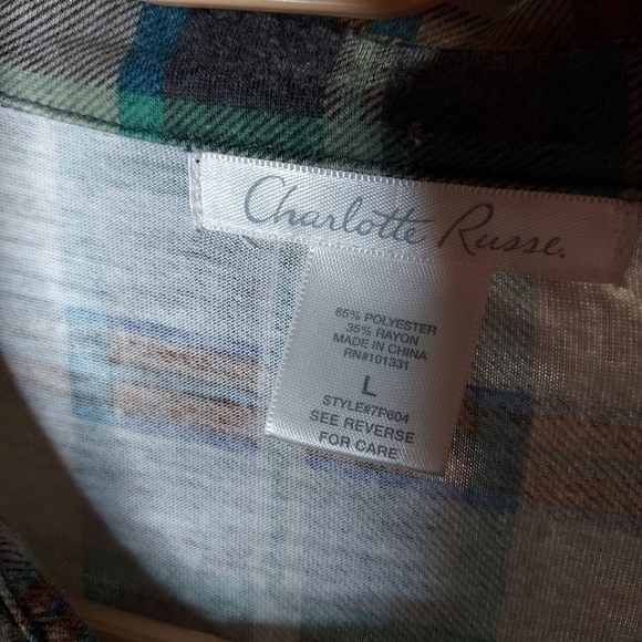 Charlotte Russe large green plaid tunic snap top ☆☆♡♡ - Picture 16 of 16